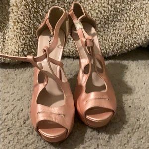 Pink open toe heels